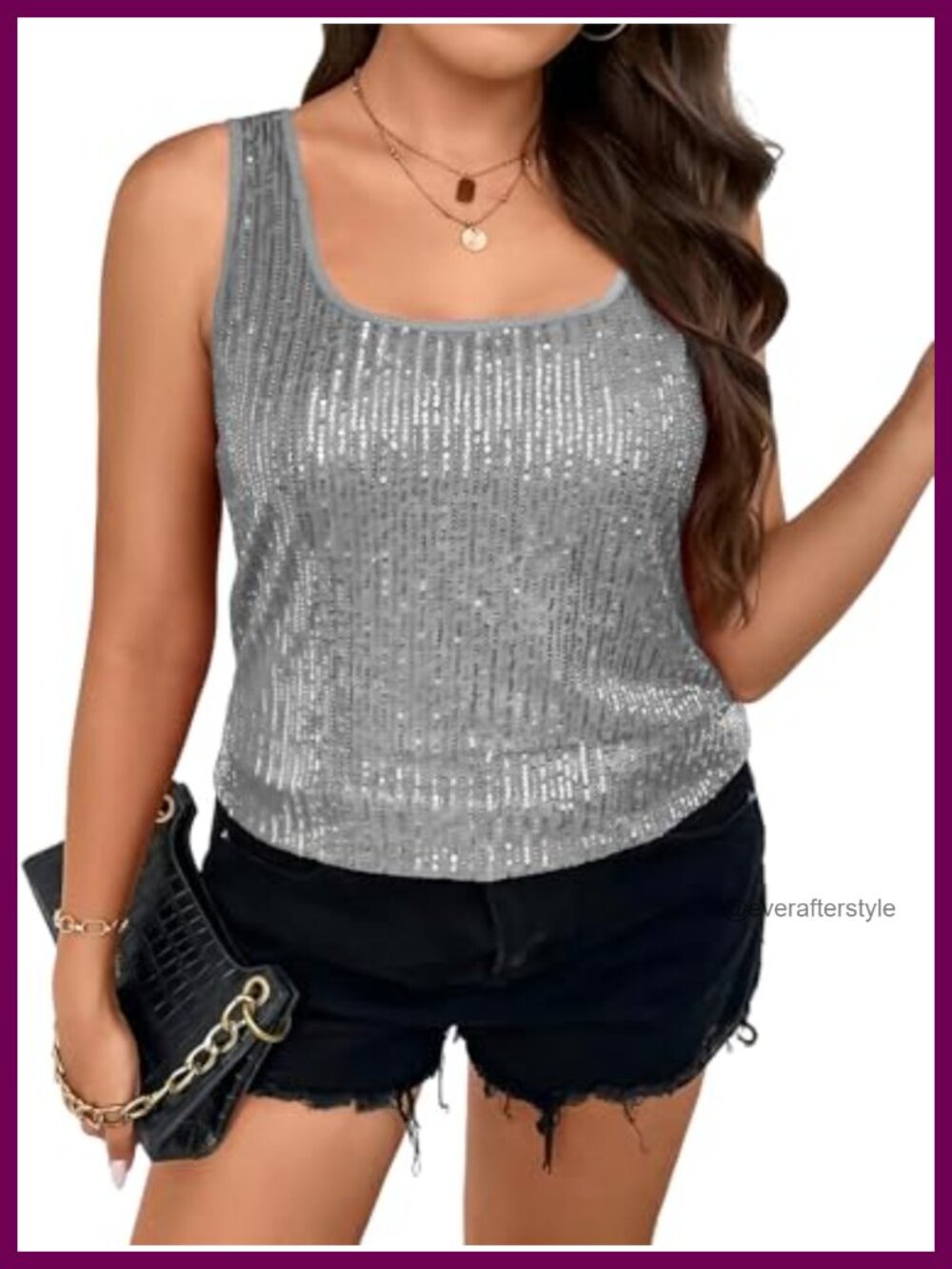 Plus Size Sequin Tank Top Sleeveless Square Neck Club Shirt